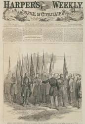 General Custer präsentiert erbeutete Schlachtflaggen im Kriegsministerium, Washington, Titelseite von 